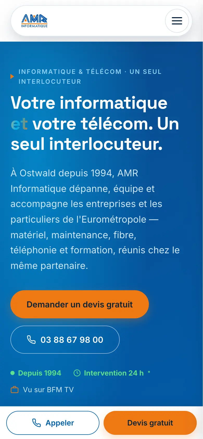 Site AMR Informatique sur smartphone