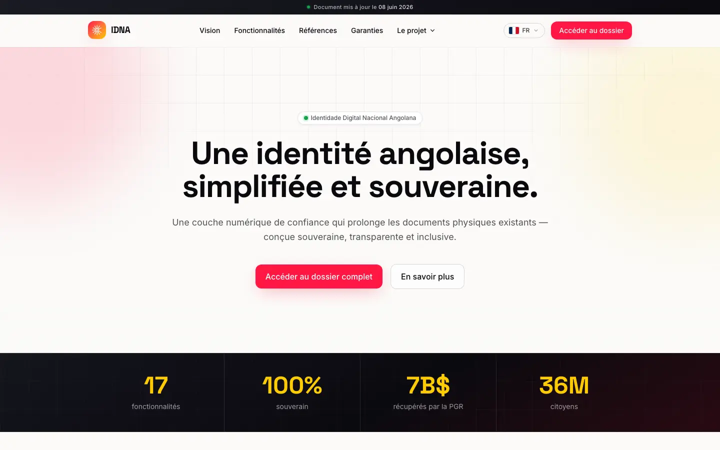 Page d'accueil du site IDNA sur ordinateur