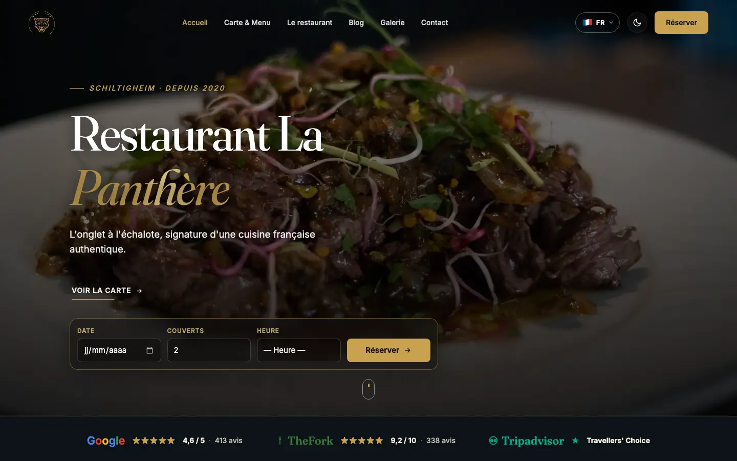 Page d'accueil du site La Panthère sur ordinateur